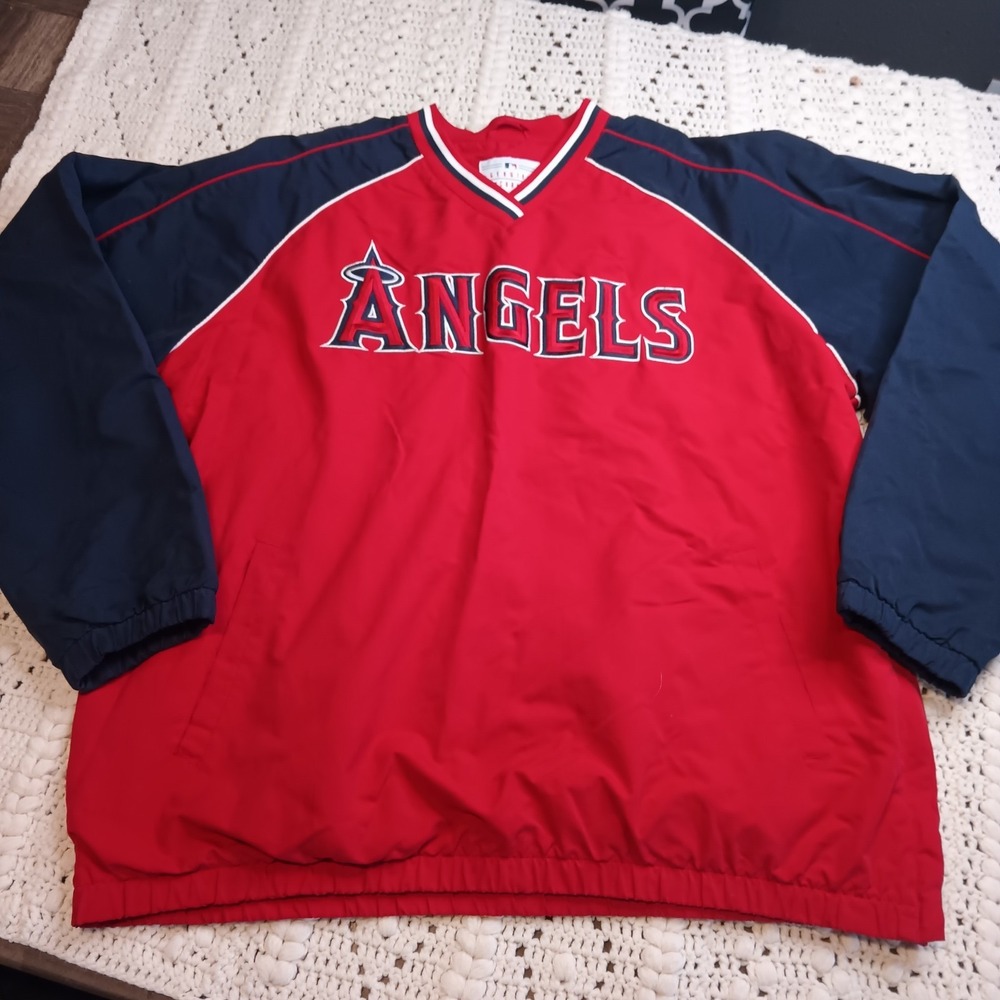 Vtg Los Angeles Angels Pull Over Jacket Mens XL MLB Genuine Merchandise Red Blue - Picture 2 of 8